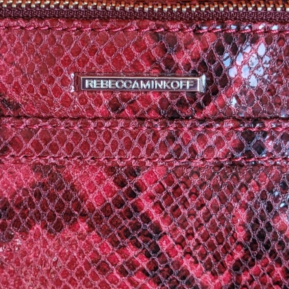 Rebecca Minkoff Mini Mac Burgandy Python Prints C… - image 5